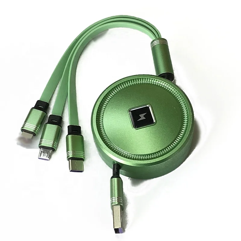 

New Arrival Green Color Retractable 3 in 1 USB Cable USB Data and Charging Cable