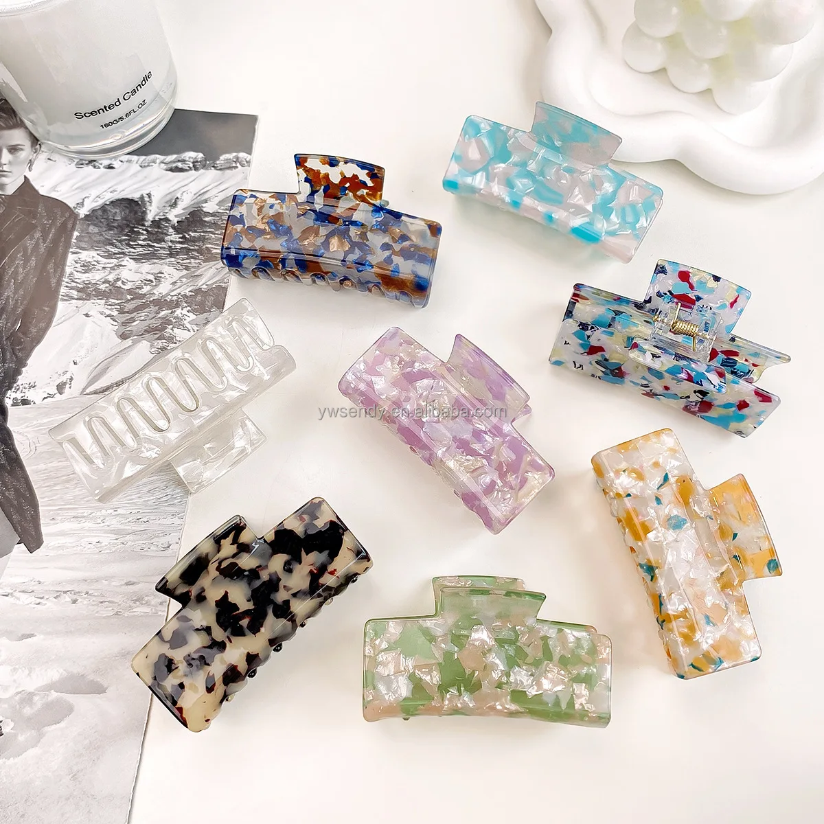 Korean New Women PVC hair clip 7.5cm medium square hair clip fashionable printing thick claw clip