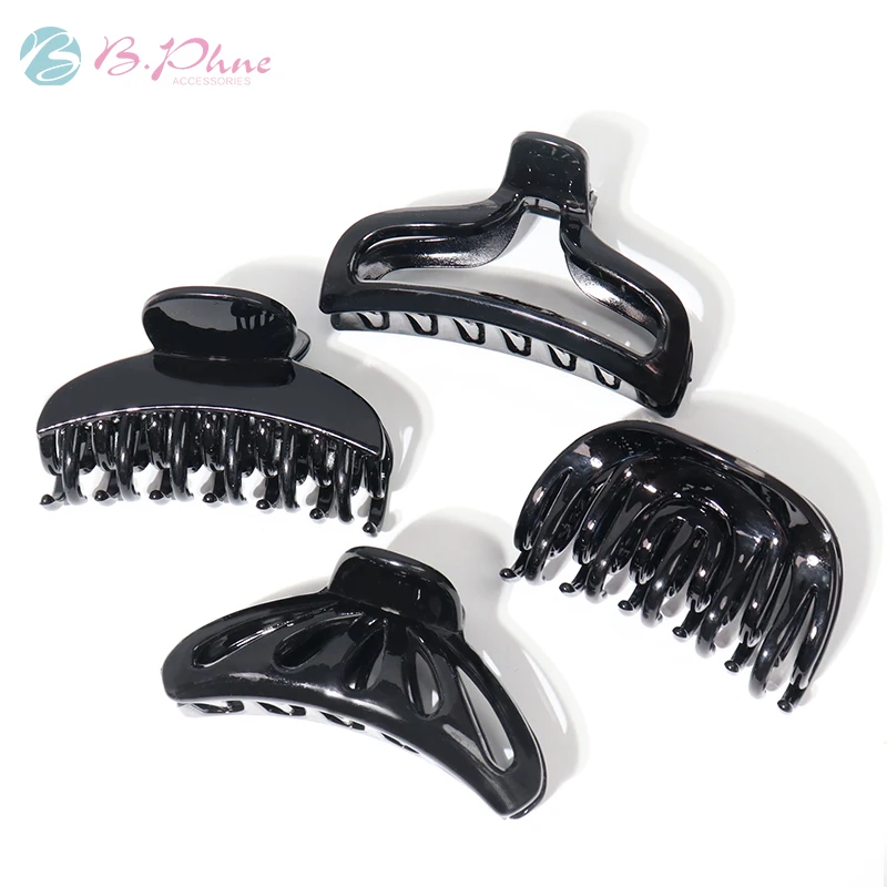 Wholesale plastic 9.5cm black glassy women hair claw clips new arrival