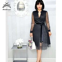 

LD0003 V-neck Casual 2019 Fashion Women Chiffon Long office Dress