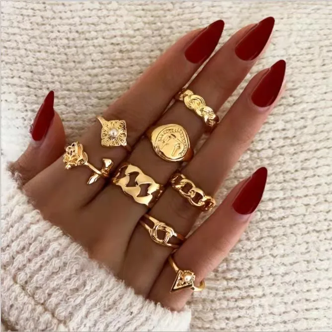 

Boho Gold Silver Knuckle Rings For Women Flower Snake Coin Rings Female Finger Rings Set Jewelry 2021