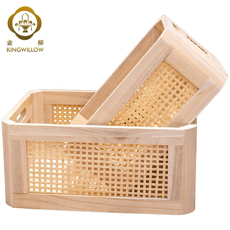 

Rectangle Wooden Frame Grid Bamboo basket, As customized