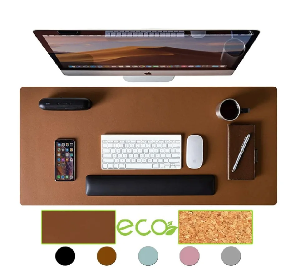 

Eco-Friendly Natural Cork & Leather Double-Sided Office Desk Mat Mouse Pad Easy Clean Waterproof PU Leather office home gaming, As picture show or customized