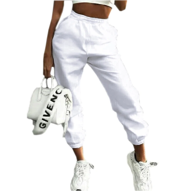 

Trendy Activewear Plain Cotton Harem White Joggers Stacked Sweatpants Women, Customized