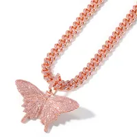 

2020 Newest Hotselling Luxury Personalized Hips Hops Bling 8mm Cuban Chain Iced Out Pink Cubic Zirconia CZ Butterfly Necklace