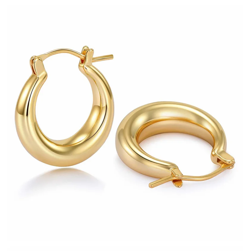 

2021 High Quality 20mm 25mm 30mm Small 14K Gold Plated Hoop Earrings Thick Gold Hoop Earrings