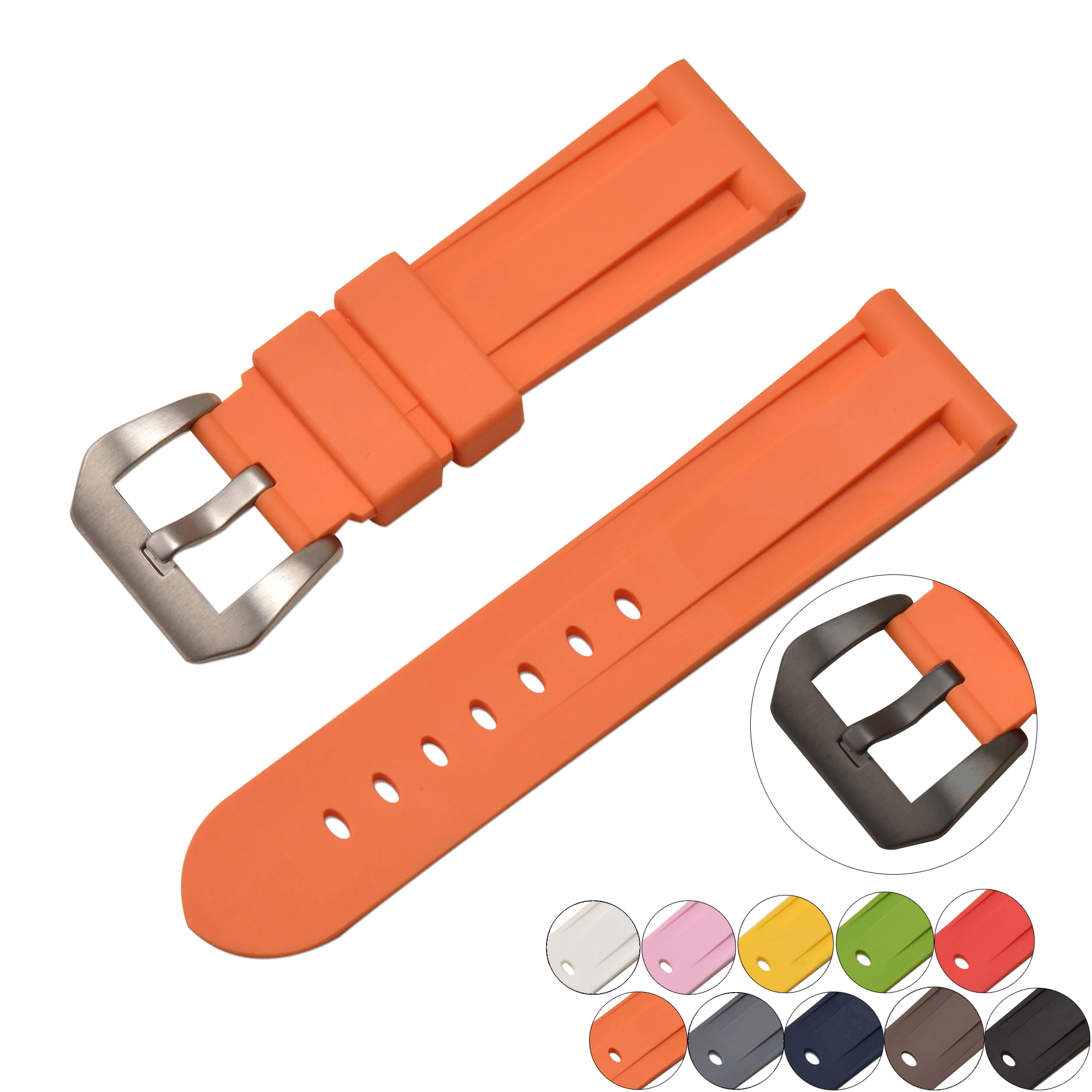 

EACHE Waterproof Plain 10 Colors 20mm 22mm 24mm Soft Comfortable Rubber Watch Strap Band Silicone Stock, As pictures