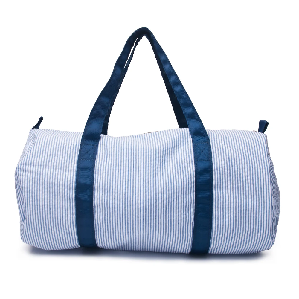 

In Stock Wholesale Weekender Duffle Bag Seersucker Travel Tote Bag with Handle Barrel Bags DMA71494