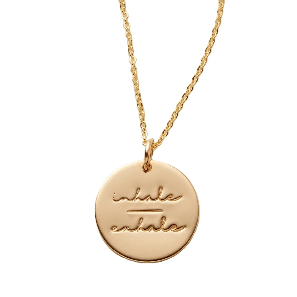 

Delicate Inhale Over Exhale inspirational Disc Pendant Necklace Jewelry  ,18inch