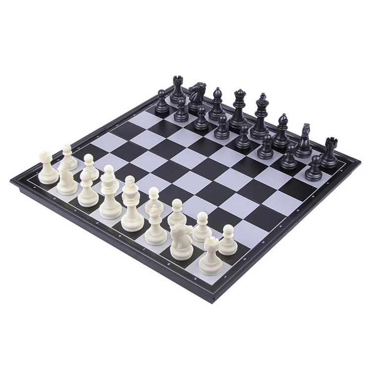 

Classic family children magnetic board games folding plastic chess set, Black and white