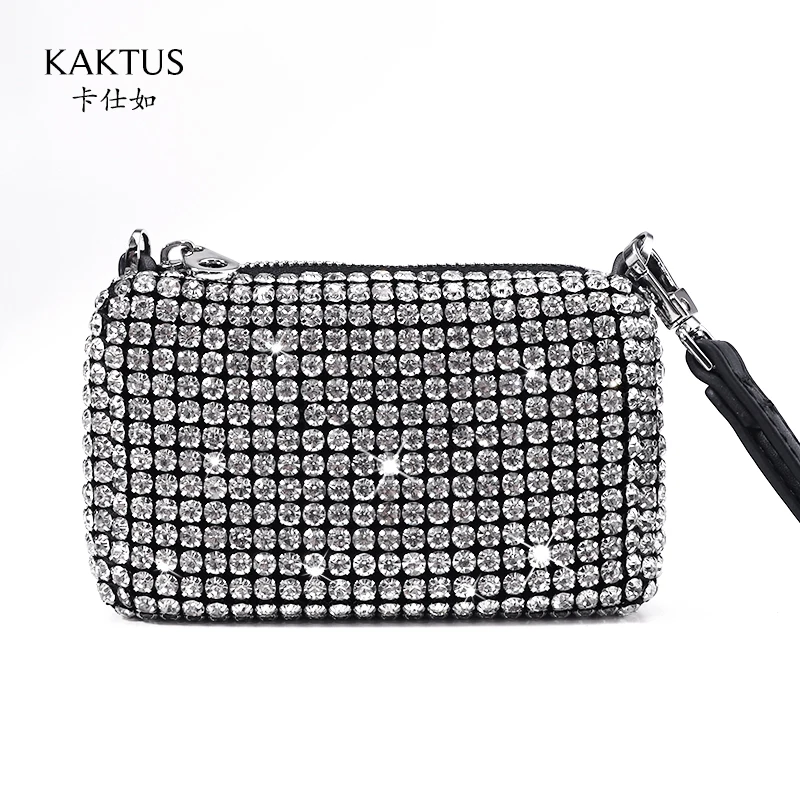 

New fashion diamond shiny imitations crystal mini handbag shoulder strap messenger bag women's blue OEM custom exquisite handbag