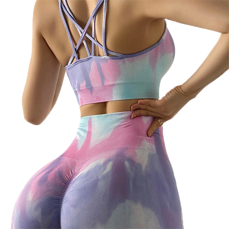 

Seamless yoga set sportswear high waist gym leggings suit sports bra sports suits Tie Dyeing yoga suit, As shown or customized