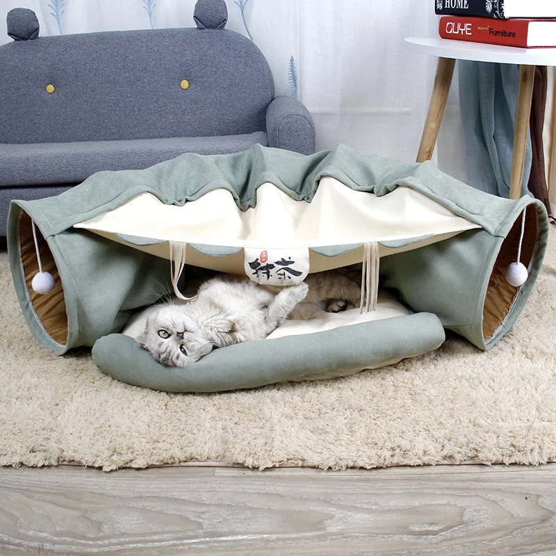 

Creative Pet Toy Cat Tunnel with Cat Scratch Board and Cat Teaser Semi-enclosed Spaceship Shape, Pink/green/coffee/orange