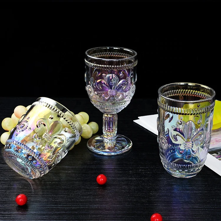 

Deluxe Party Use Luster Coloured Pressed Glass Goblets Vintage Tumbler Hi-ball Glass Cup Goblet Glass