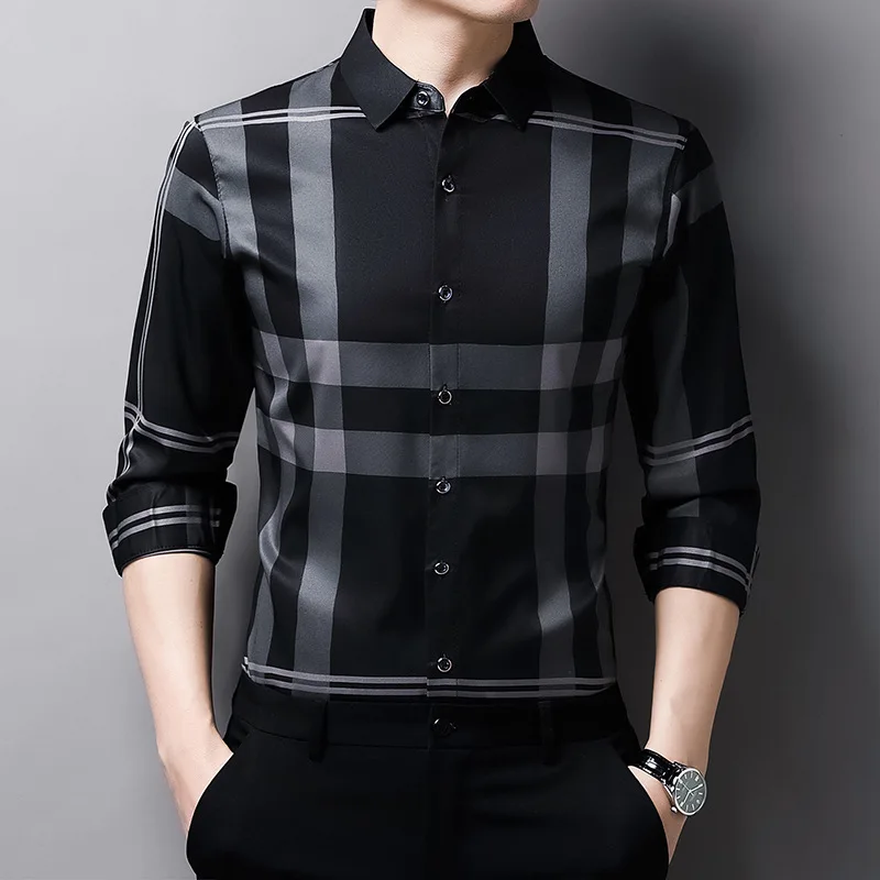 2024 Spring and Autumn Men's Long Sleeved Shirt for  Casual Fashion Long Lined Breathable Striped Men's Shirt