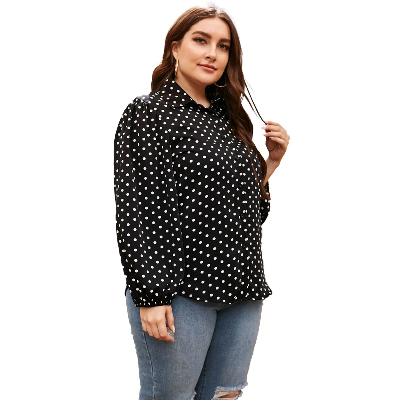 

Latest style super large size women's loose elegant polka dot shirt Commuter shirt plus size office women's shirt