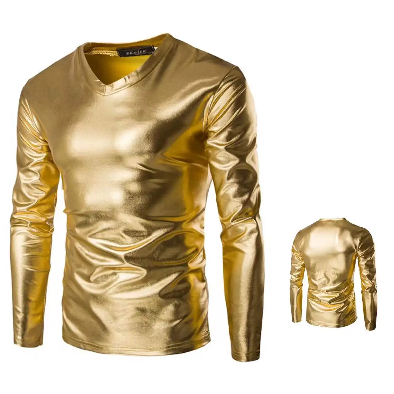 

luxury men slim fit shirts fashion smooth shiny gold wedding tank top