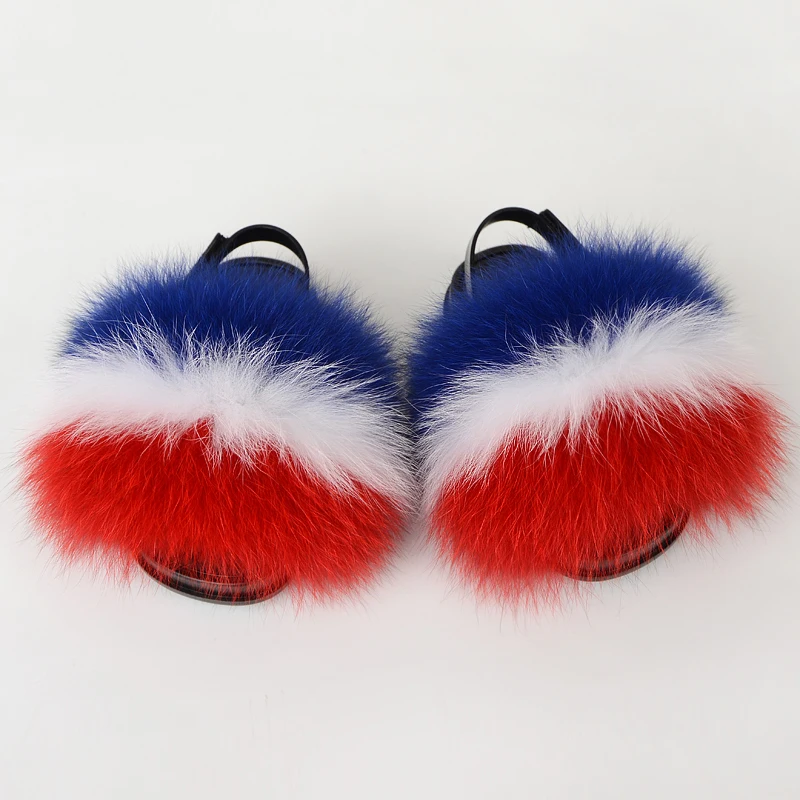 
Multicolor Genuine Super Soft Fox Children Fur Slippers Kids Fur Slides Baby Fur Slippers With Straps 