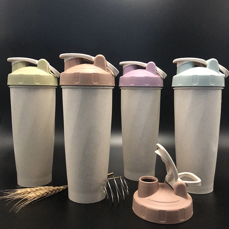 

Sports Water Bottle Wheat Straw Plastic Gym Workout Customised Logo Fitness Protein Shaker Cup Custom, Blue/pink/brown/khaki