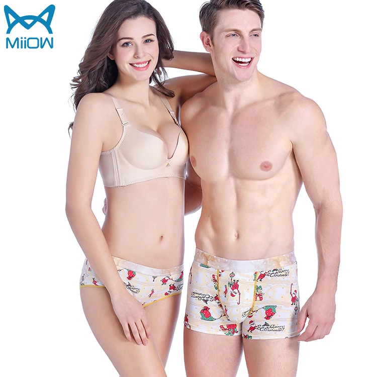 Miiow Apparel in stock Christmas cute print pattern man boxer women underwear couple briefs