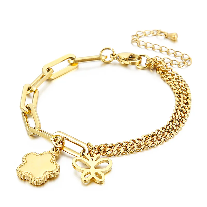 

Lady Fashion butterfly flower titanium steel chain bracelet