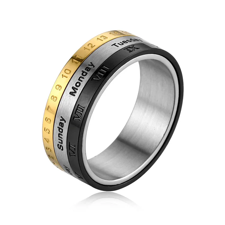 

Classic design custom roman numerals time titanium ring silver gold rings for men
