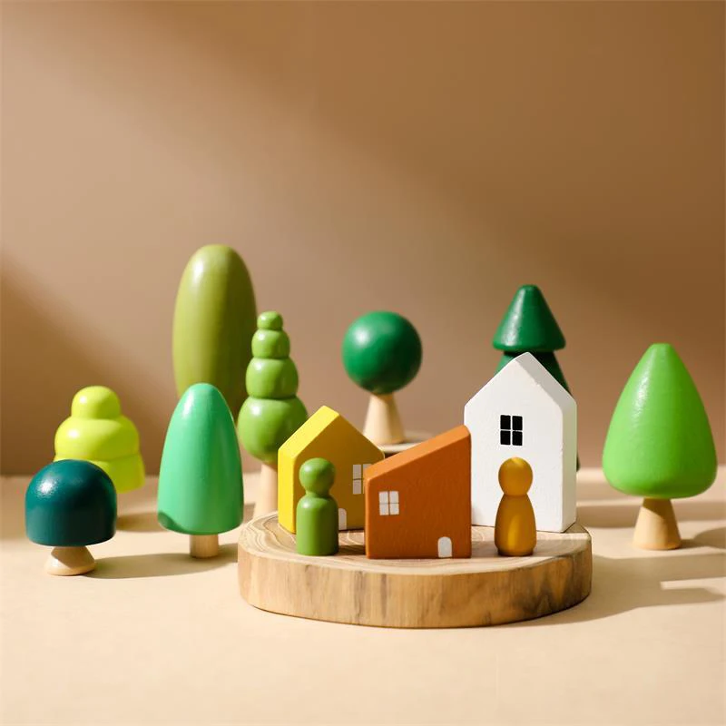 

Playhouse Wooden Stacking Toy Tree House Peg Dolls Educational Wooden Balance Block Decorative Ornaments