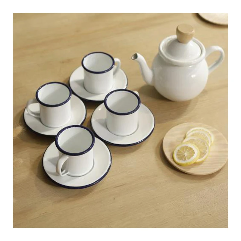 

A tea sets is one teapot and four mugs enamel tea and coffee sets, Customized