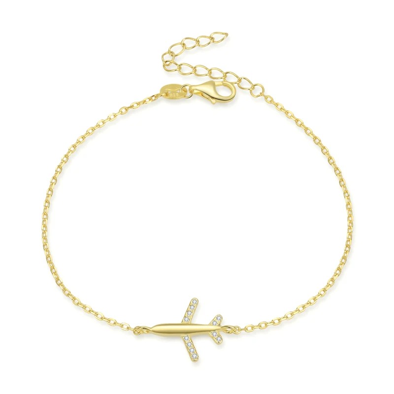 

Gold Plated Fashion Airplane Bracelet 925 Sterling Silver Adjustable String Bracelets