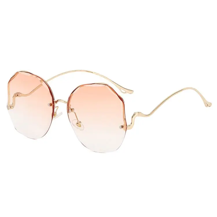 

2021 Newly Arrival High Quality Oversize Designer Luxury Metal Round Rimless Big Frame Best Sunglasses Custom