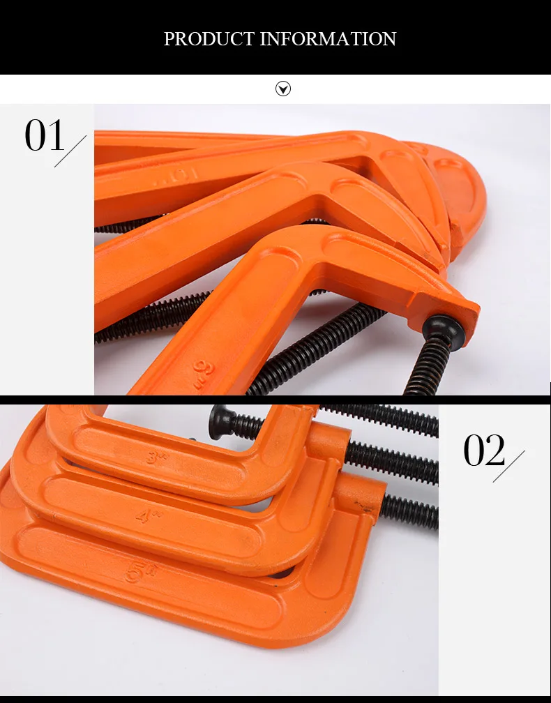 Heavy Duty C Clamp 1/2/3/4/5/6/8/10/12inch C Clip Ductile Iron Wood