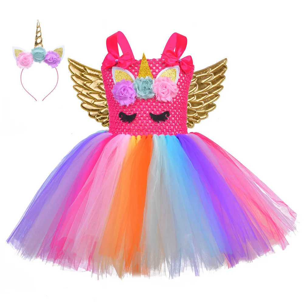 

Little Child Pony Dress Unicorn Wings Princess Dress Party Cosplay Costume, As show