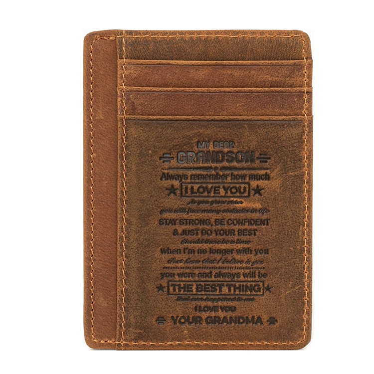 

2021 New Design Birthday Gift Wallet To Grandson Genuine Leather Credit Card Holder Crazy Horse Leather Slim Wallets For Men, Brown