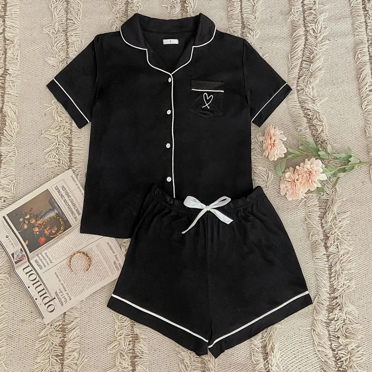 

2021 Fashion Pijamas Solid Color Summer Short Sleeve Shirt Pajamas Terno Pajama Women'S Sleepwear