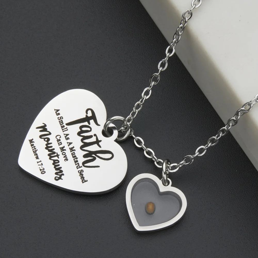 

Christian Jewelry Stainless Steel Faith Belief Moving Mountain Mustard Seed Necklace