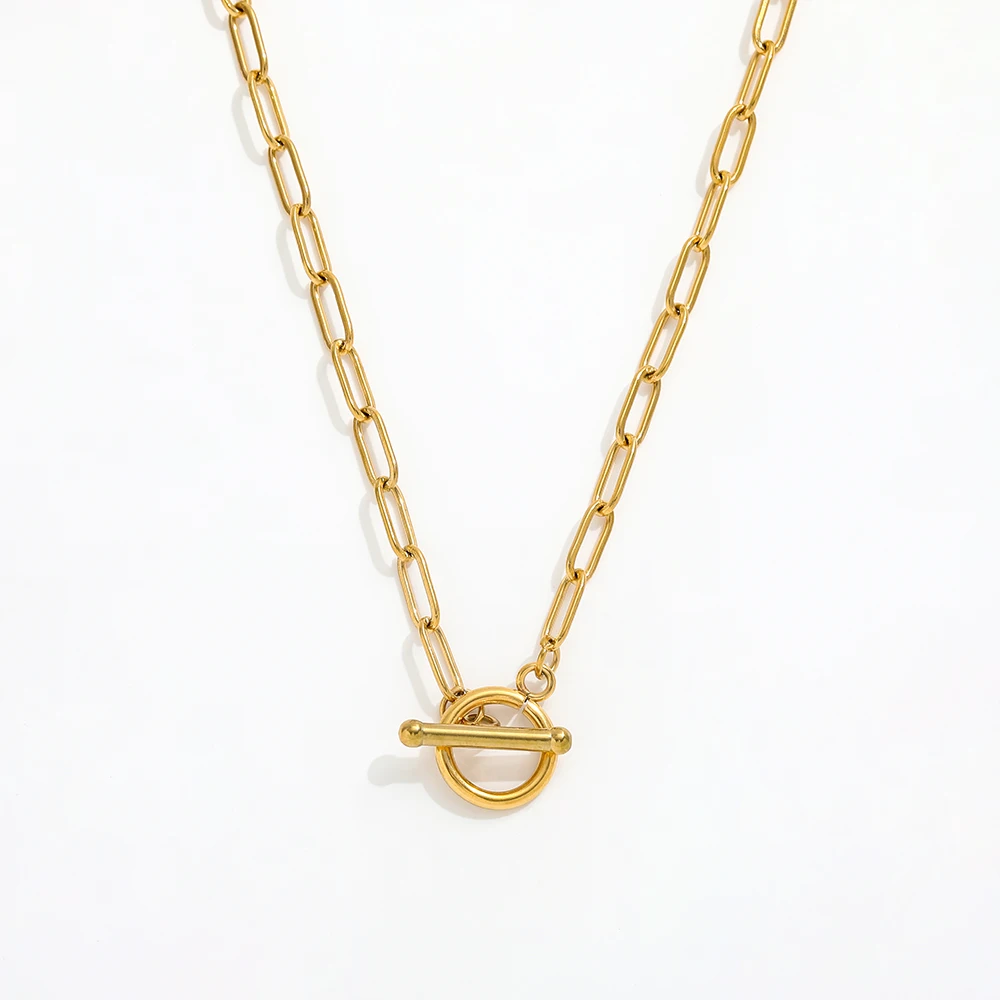 Joolim Jewelry PVD 18K Gold Plated Paper Pin Toggle Necklace Chain Stainless Steel Necklace
