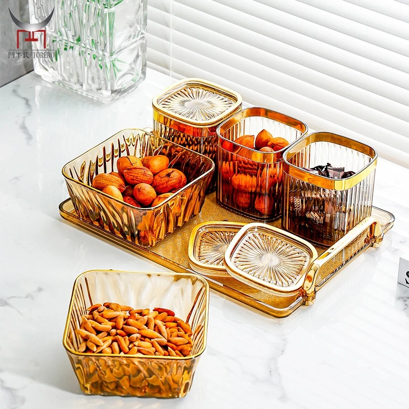 Plastic Condiment Jars Food Storage Box Snack Bowl With Tray Set Divided Candy Nut Platter Fruit Snack Containers Relish Tray