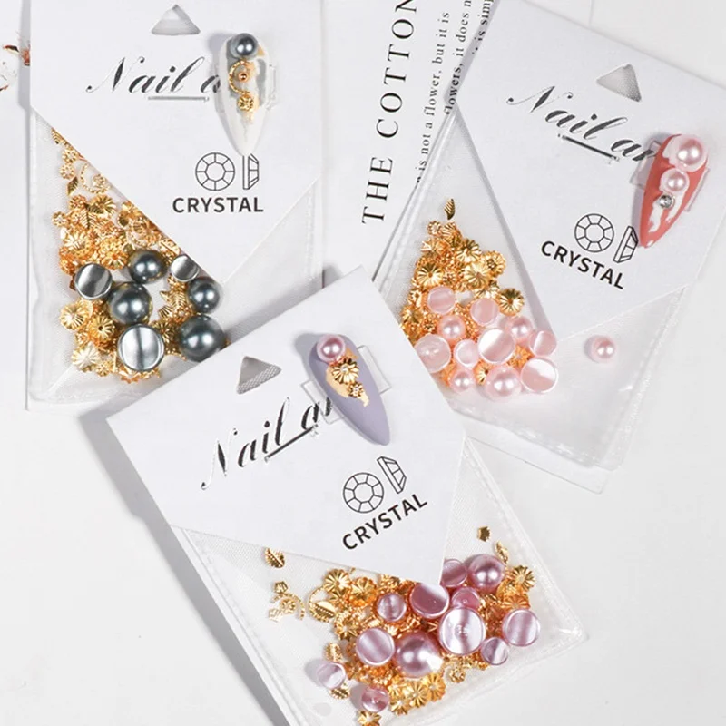 

Oosi De 2022 New Nail Mixed Bag 3D Pearls Metal Rivet Alloy Mixed Creative Nail Bag Nail Art Decoration for DIY, 6 color