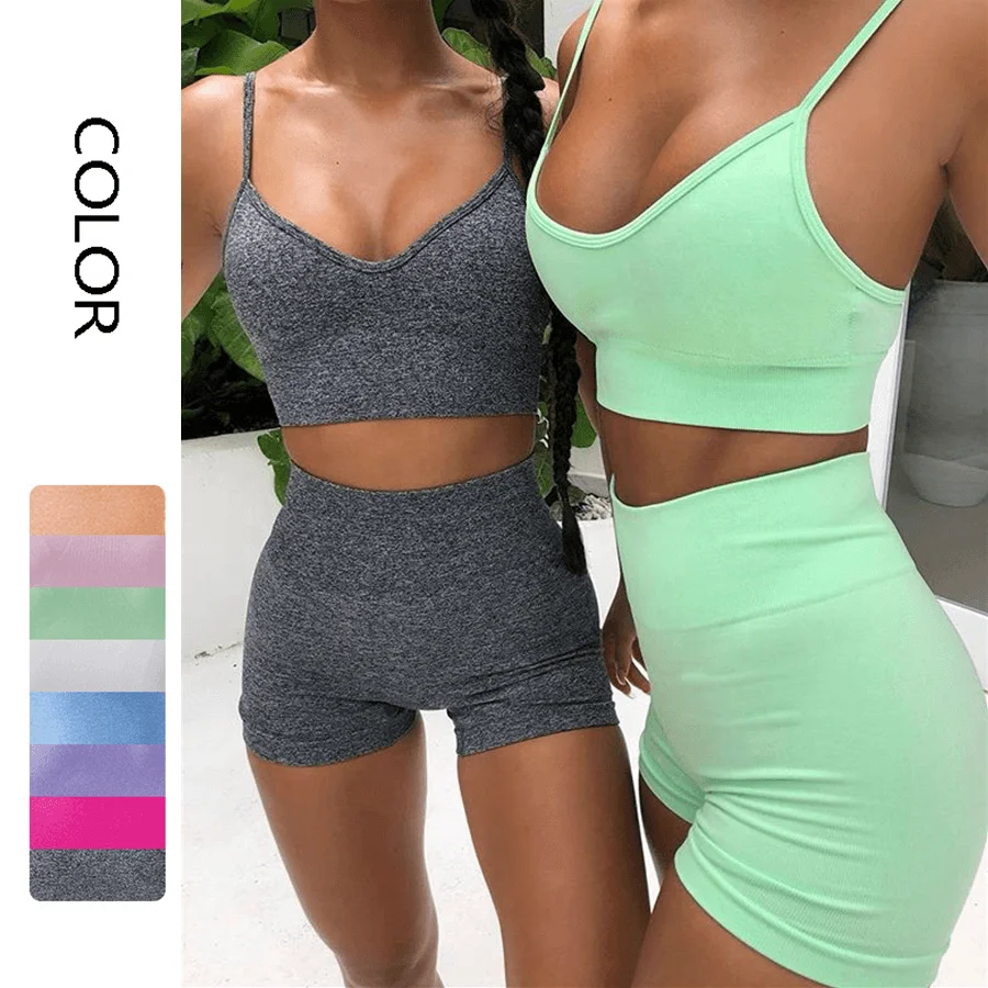 

Women workout clothing sexy fitness & yoga wear high waist biker shorts seamless yoga sets, 7 colors