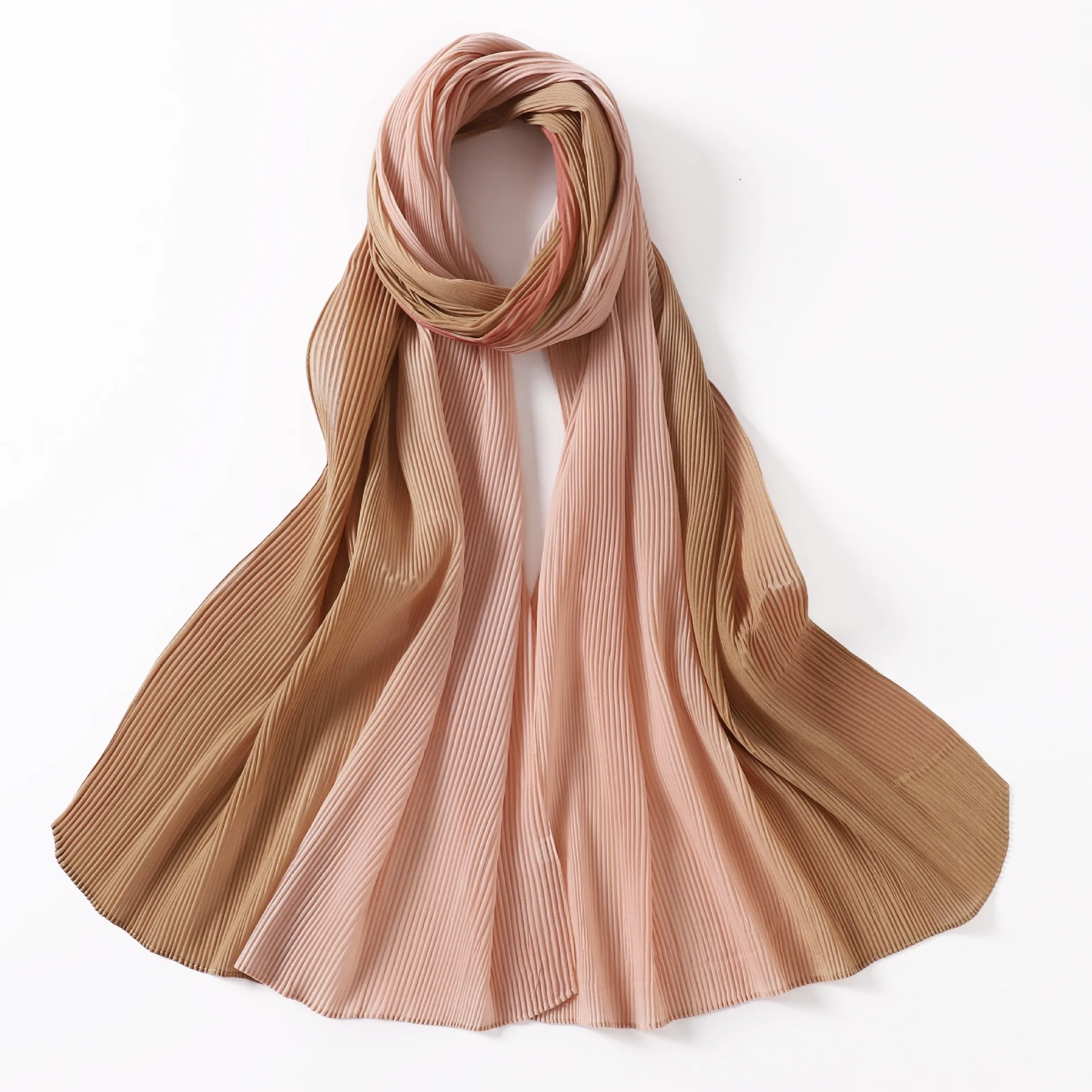 

Gradual color pleated pearl chiffon long scarf wrinkled solid color scarf shawl