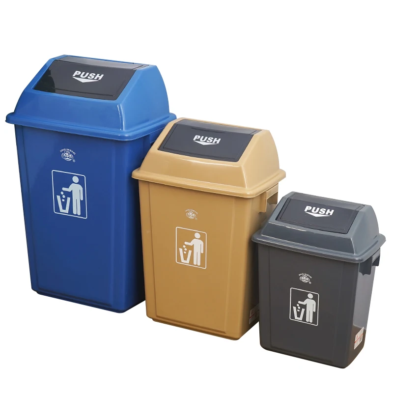 

Office Restaurant Kitchen Plastic Recycling Garbage Bin Trash Can Dustbin With Push Lid, Blue, grey,khaki