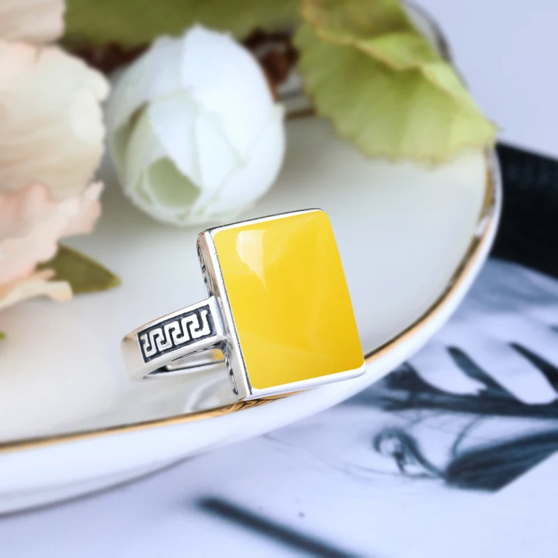 

100% 925 Sterling Silver Square Blank Ring For Inlay Jewelry Making 10*14 MM Retro Totem Men Empty Rings Base Tray