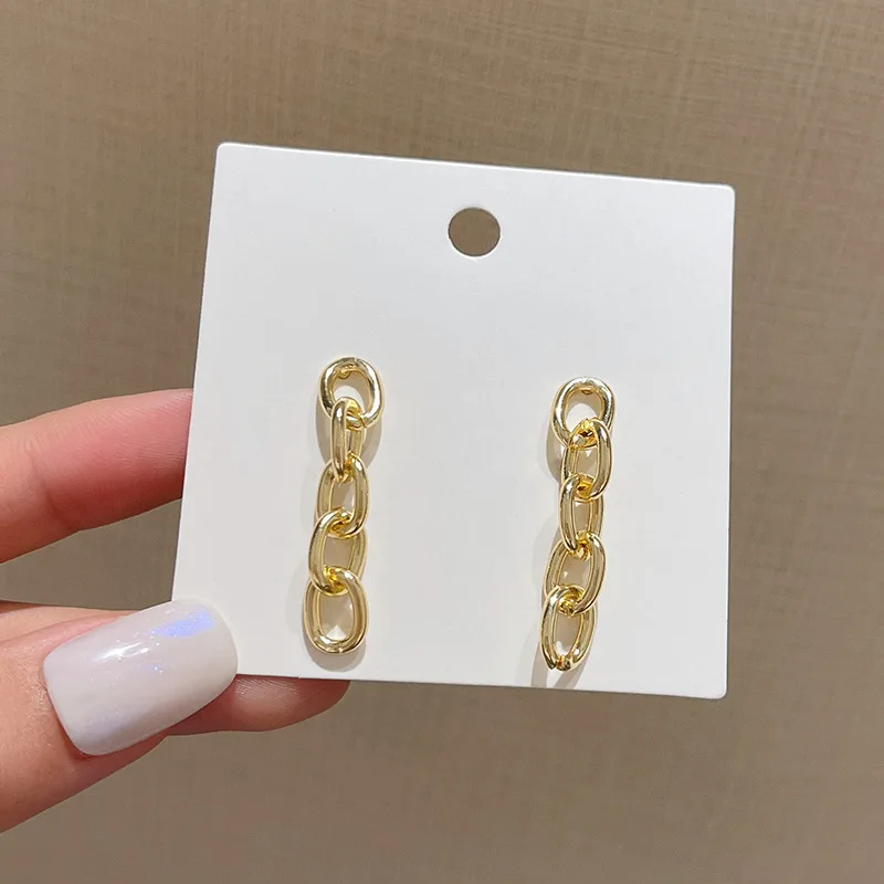 

Korean High Polished Real Gold Plated Long Link Chain Dangle Earrings Punk Chain Link Dangle Earrings for Women Girls