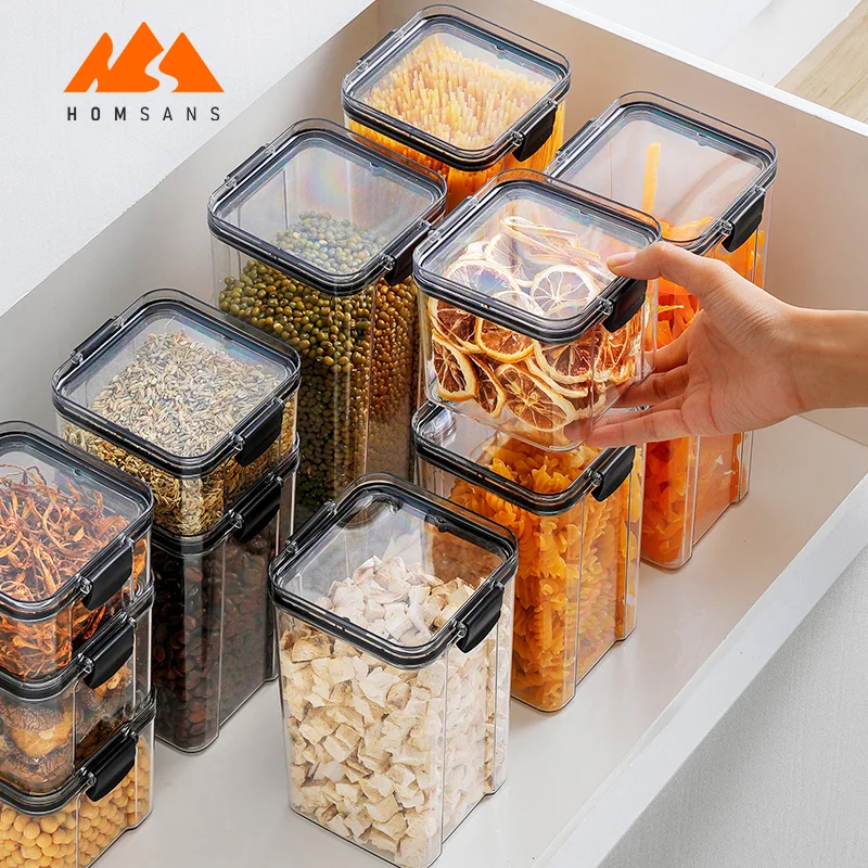 

Customized Containers Plastic Set Fridge Bottles Jars Sets Lids Drawer Boxes Container Pantry Kitchen Airtight Dry Food Storage, Transparent