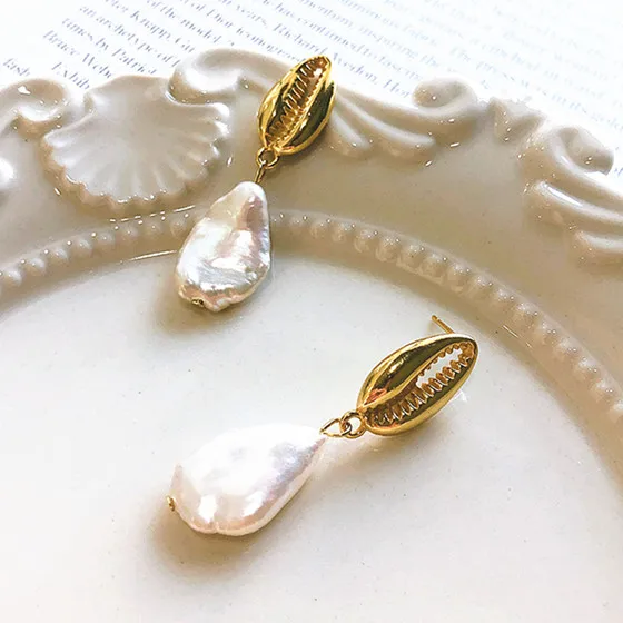 

Gold Plated Shell 925 Sterling Silver Pearl Dangle Earrings for Women