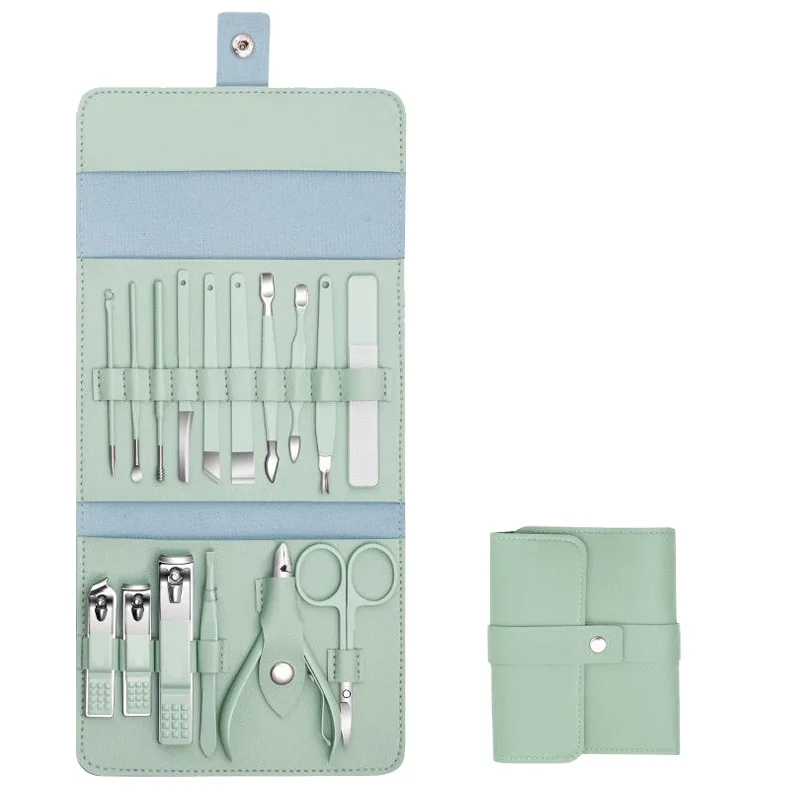 

Professional beauty salon tools nail care art toe finger nail file mens nail clippers kits 16 pcs black pedicure manicure set, Blue.green/purple