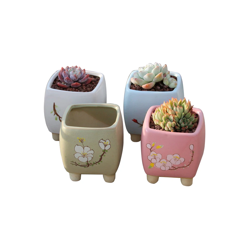 

japanese korean handmade mini small table ceramic succulent plant pot planters with feet for cactus, As picture