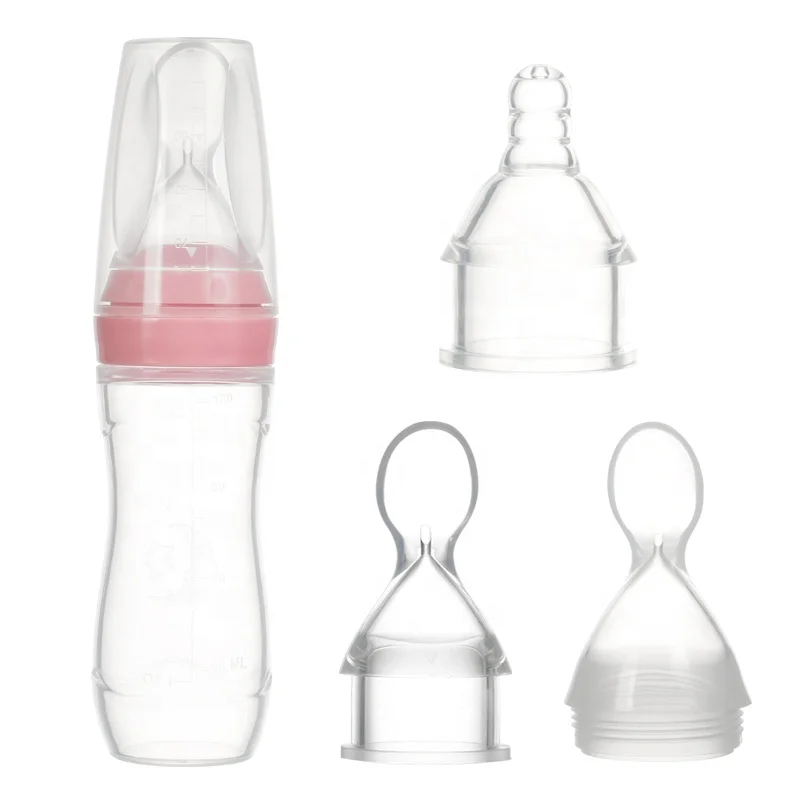 

squeeze silicone baby bottle rice paste bottle, Pink, green, blue