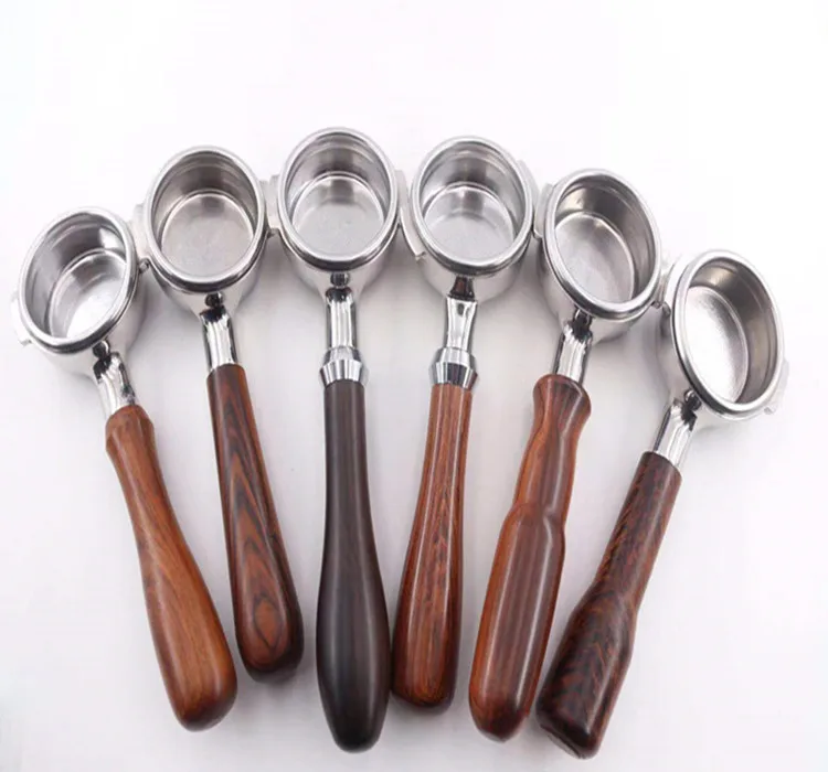

New 58MM Bottomless Botemless Portafilter for Espresso Coffee Machine Classical Style, Silver+wooden