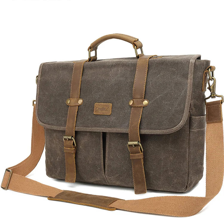 

Wholesale cross border large capacity briefcase retro oil wax postman handbag 17 inch laptop bag